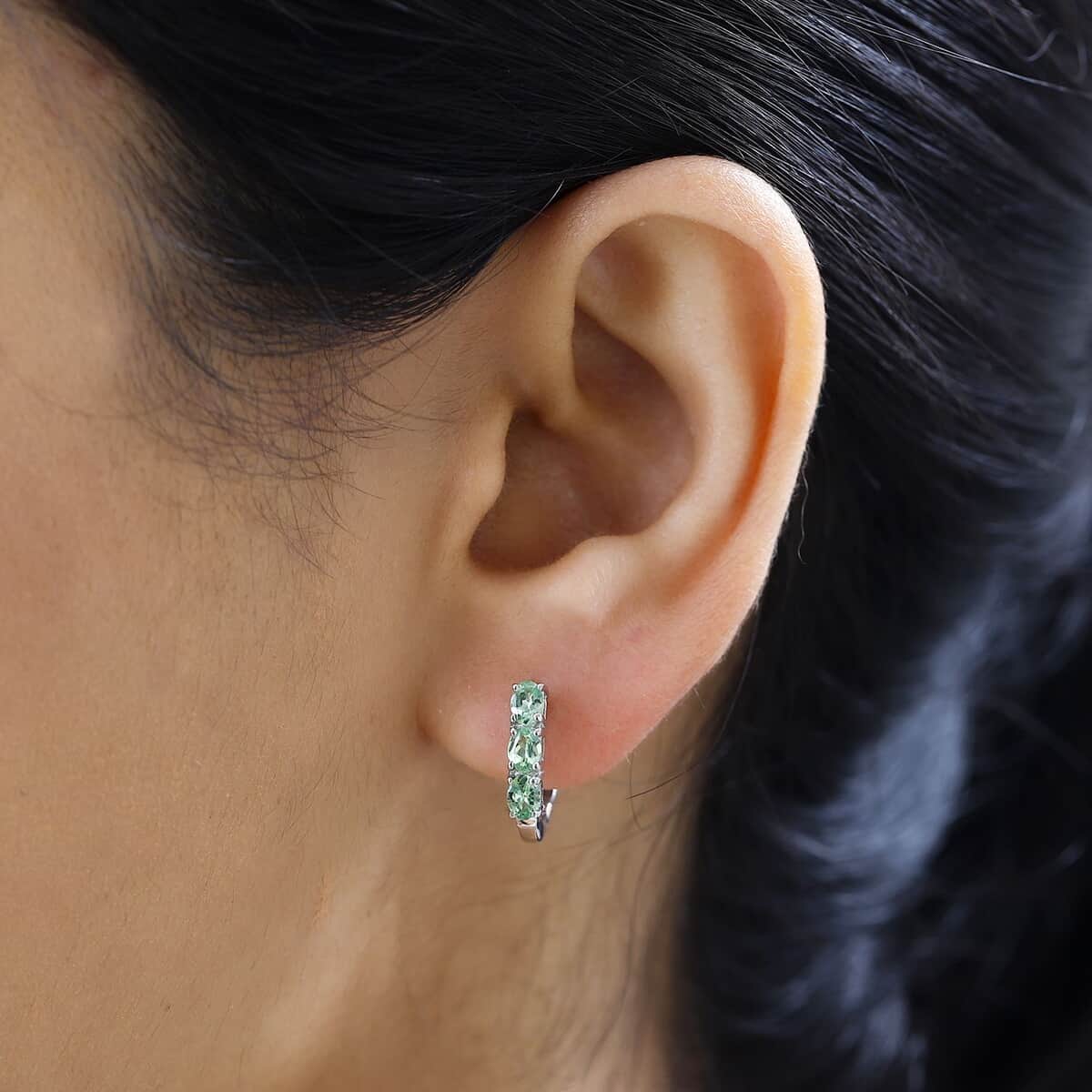 Tsavorite Garnet Hoop Earrings in Platinum Over Sterling Silver 1.00 ctw image number 2