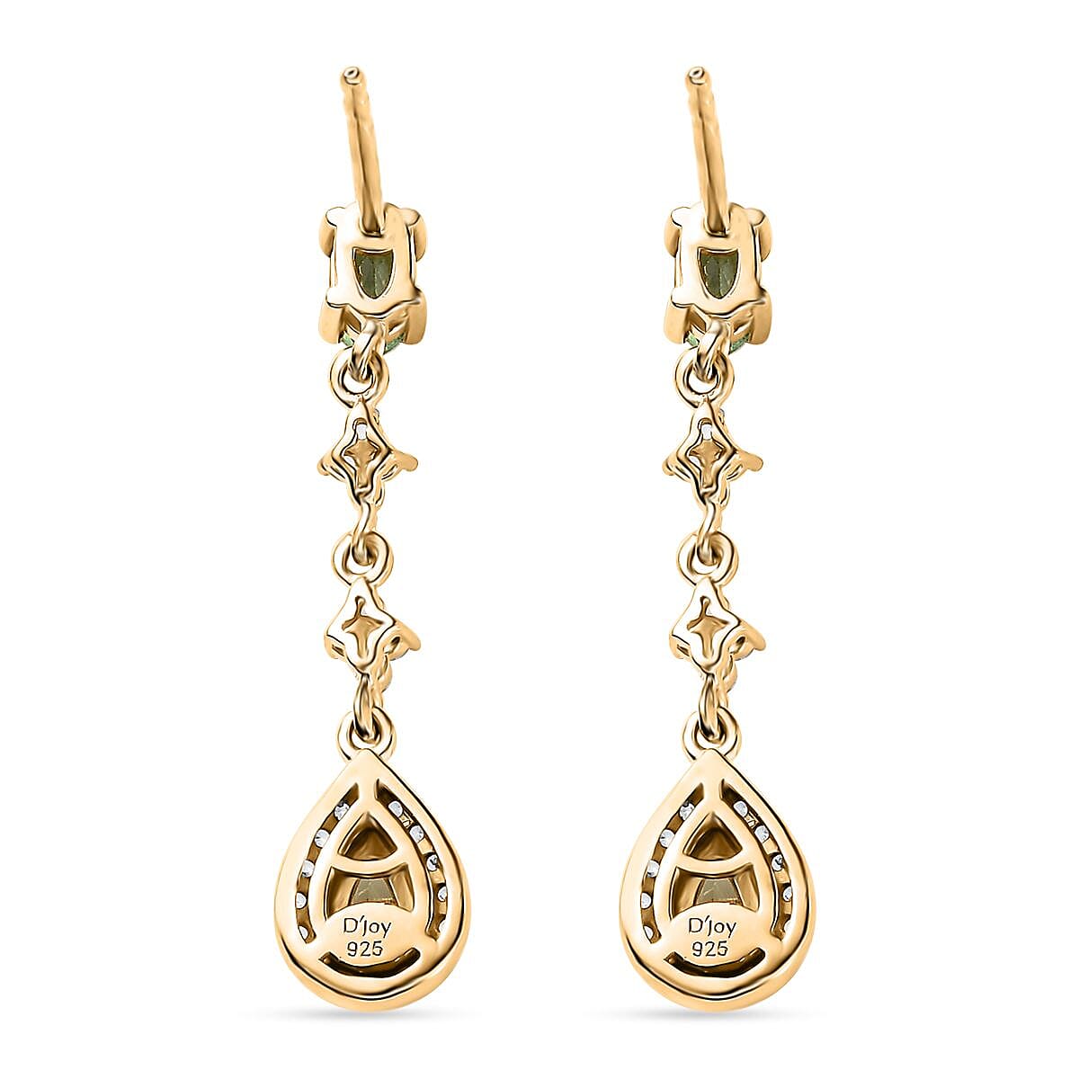 Tsavorite Garnet and White Zircon Dangling Earrings in Vermeil Yellow Gold Over Sterling Silver 1.50 ctw
