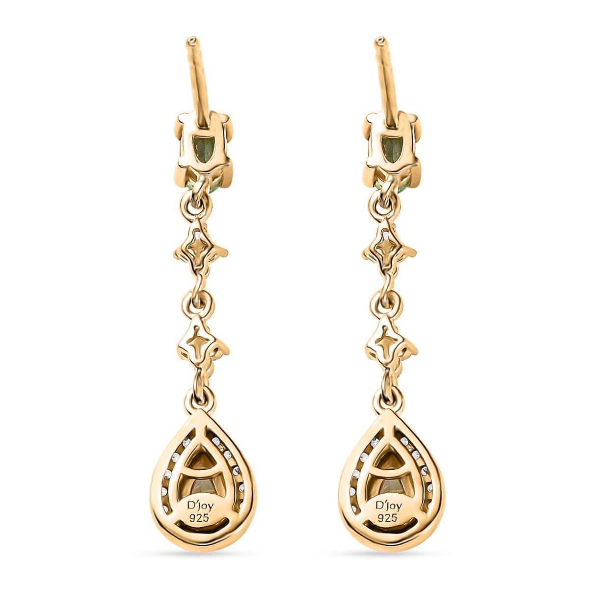 Tsavorite Garnet and White Zircon Dangling Earrings in Vermeil Yellow Gold Over Sterling Silver 1.50 ctw image number 4