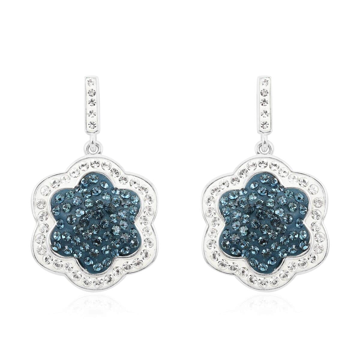 Blue and White Austrian Crystal Earrings in Silvertone image number 0