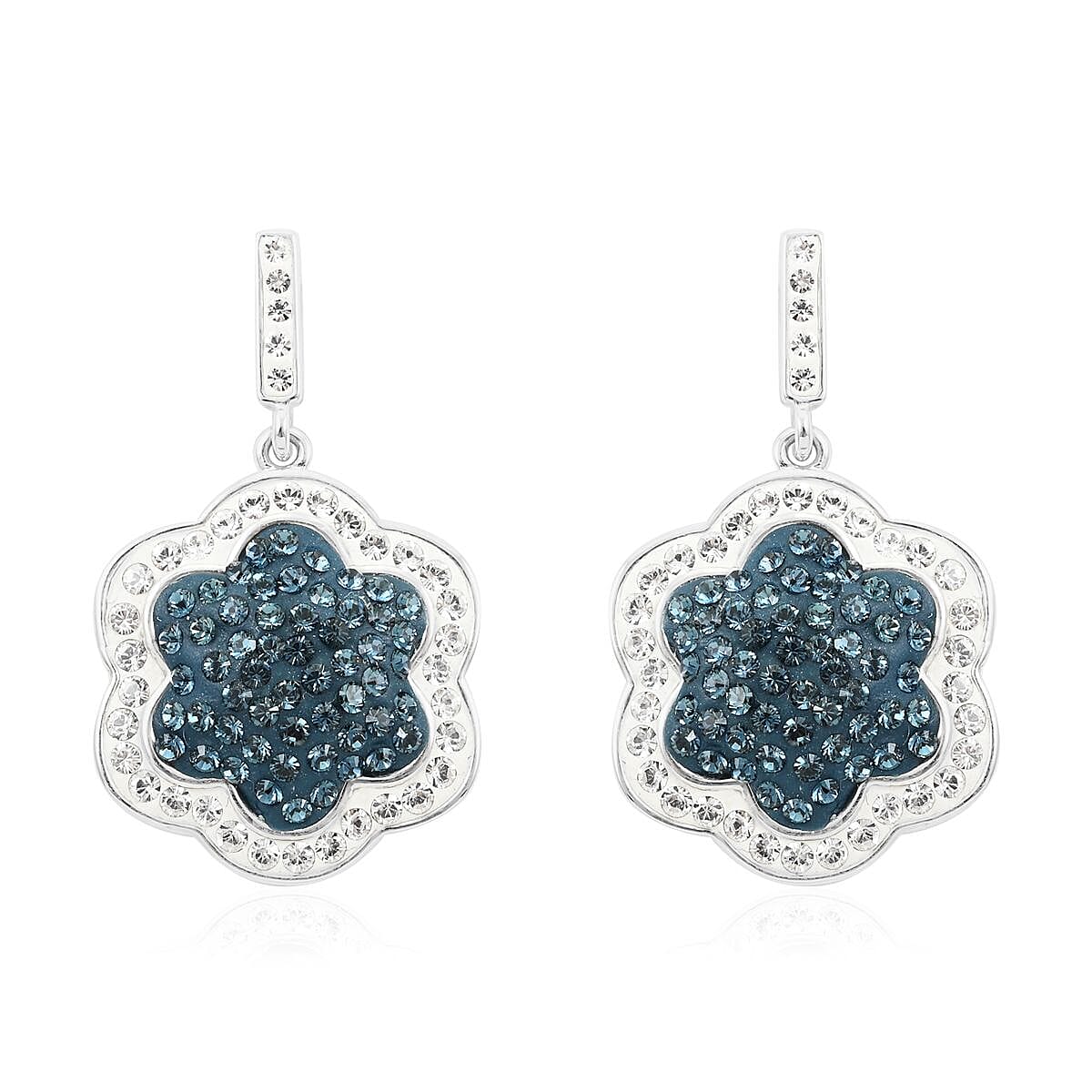 Blue and White Austrian Crystal Earrings in Silvertone image number 0