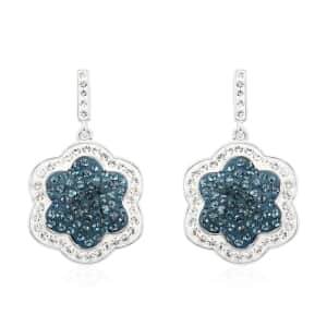 Blue and White Austrian Crystal Earrings in Silvertone