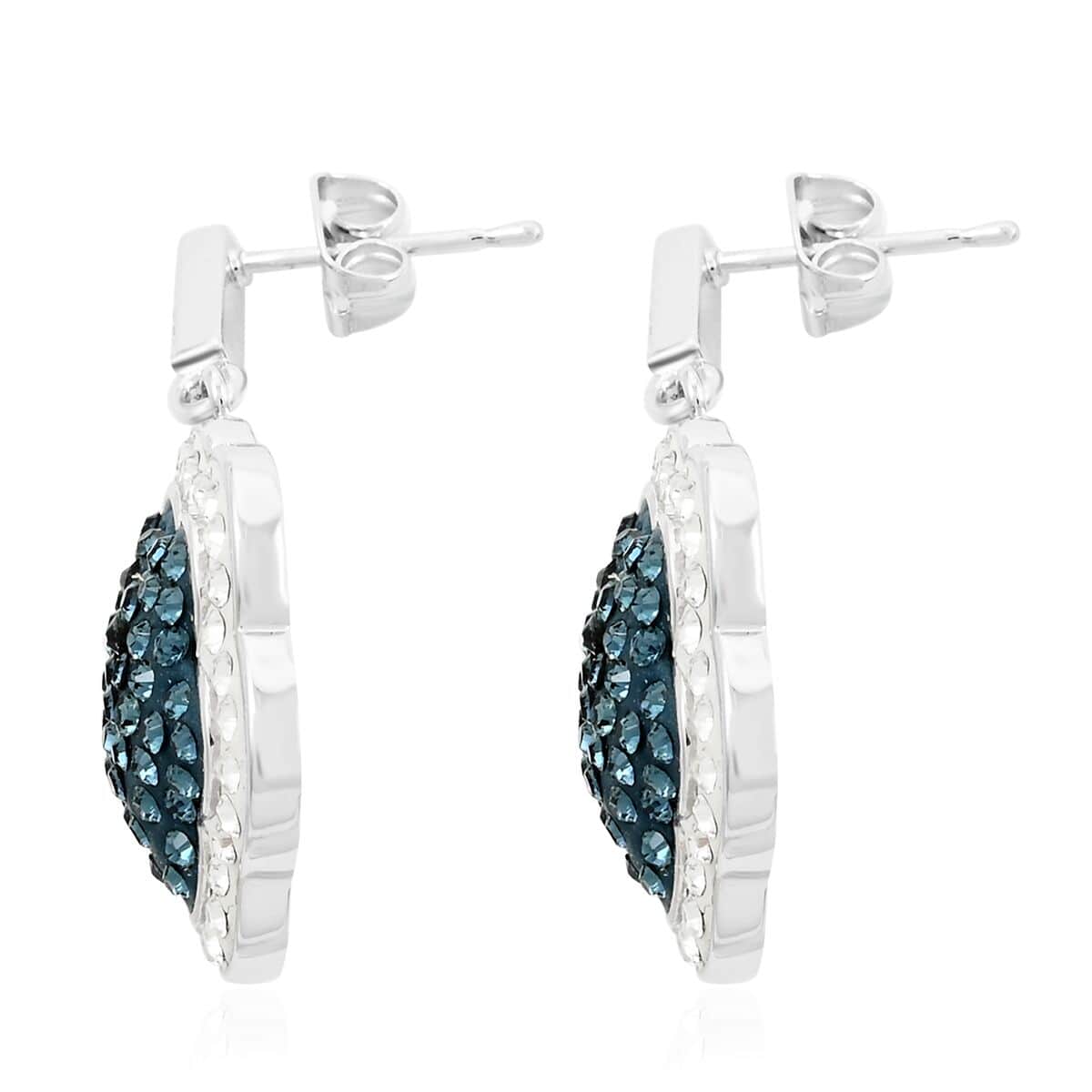 Blue and White Austrian Crystal Earrings in Silvertone image number 3