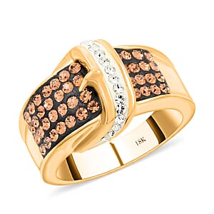 Champagne and White Austrian Crystal Buckle Ring in Goldtone (Size 7.0)