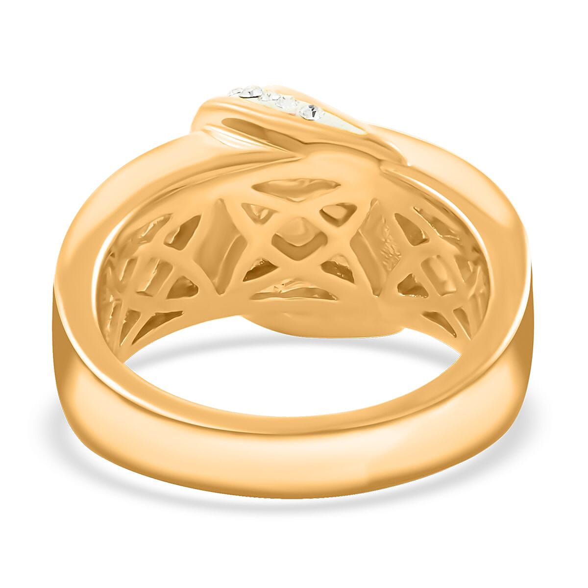 Champagne and White Austrian Crystal Buckle Ring in Goldtone (Size 7.0)