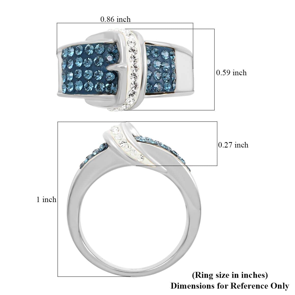 Blue and White Austrian Crystal Buckle Ring in Silvertone (Size 7.0) image number 5