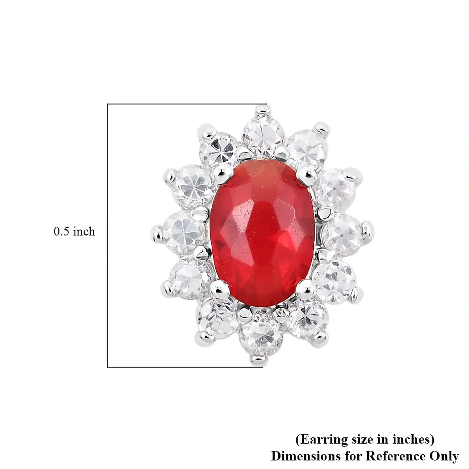 Simulated Red and White Diamond Halo Stud Earrings in Silvertone