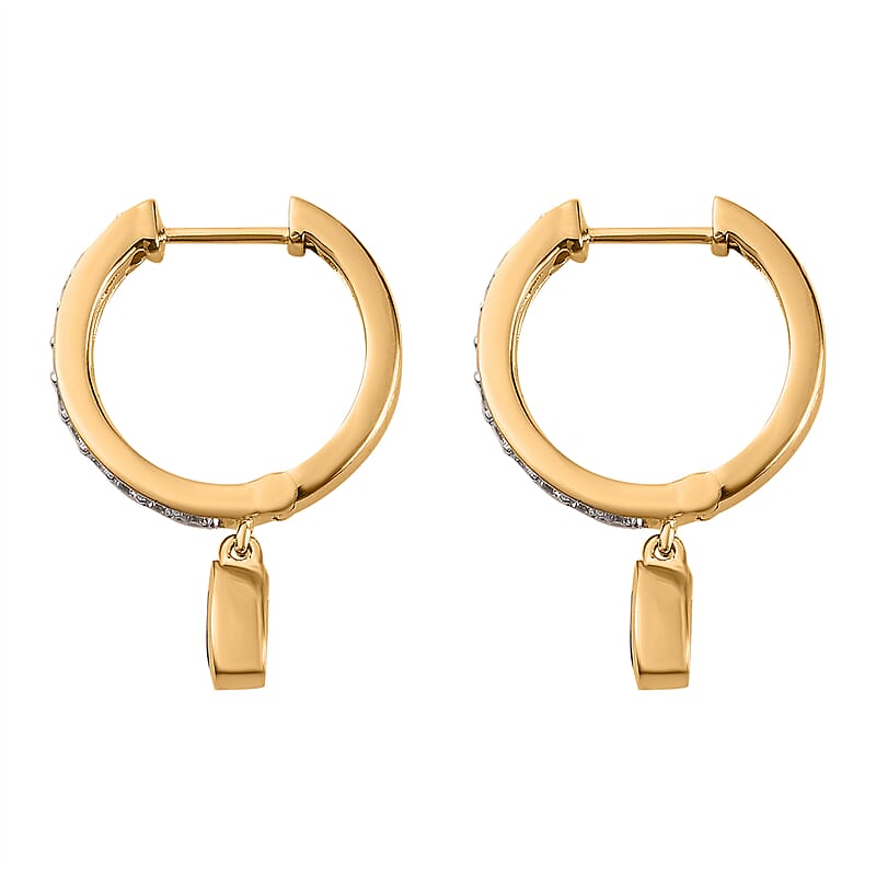 Premium Mozambique Garnet and White Zircon 2.10 ctw J Hoop Earrings in 18K Vermeil Yellow Gold Over Sterling Silver