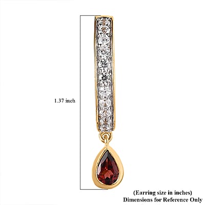 Premium Mozambique Garnet and White Zircon 2.10 ctw J Hoop Earrings in 18K Vermeil Yellow Gold Over Sterling Silver