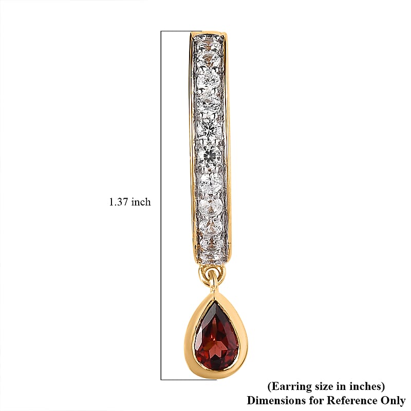 Premium Mozambique Garnet and White Zircon 2.10 ctw J Hoop Earrings in 18K Vermeil Yellow Gold Over Sterling Silver