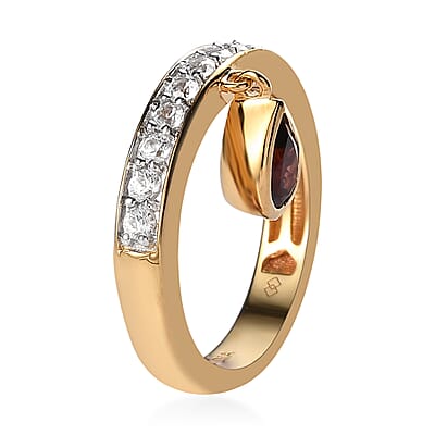 Premium Mozambique Garnet and White Zircon 0.70 ctw Ring in 18K Vermeil Yellow Gold Over Sterling Silver (Size 6.0)