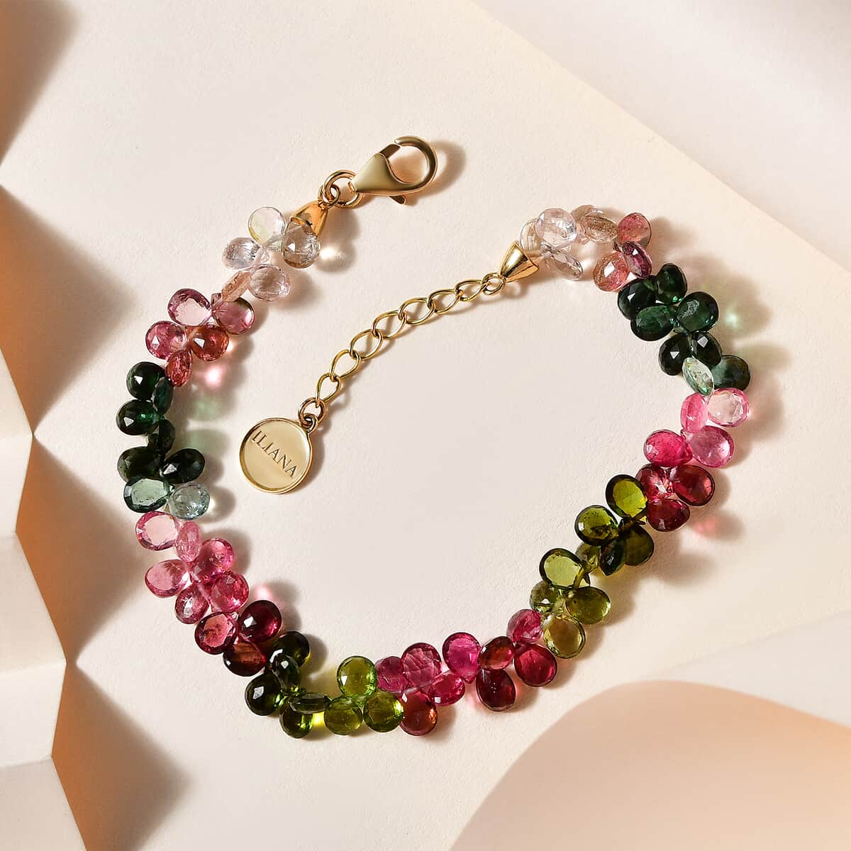 Certified & Appraised Iliana AAA Multi-Tourmaline 35.00 ctw Beaded Bracelet in 18K Yellow Gold (7.00-8.00In) image number 1