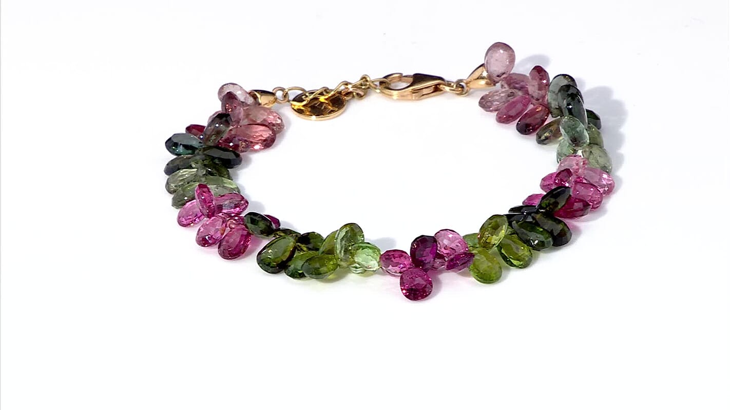 Certified & Appraised Iliana AAA Multi-Tourmaline 35.00 ctw Beaded Bracelet in 18K Yellow Gold (7.00-8.00In)