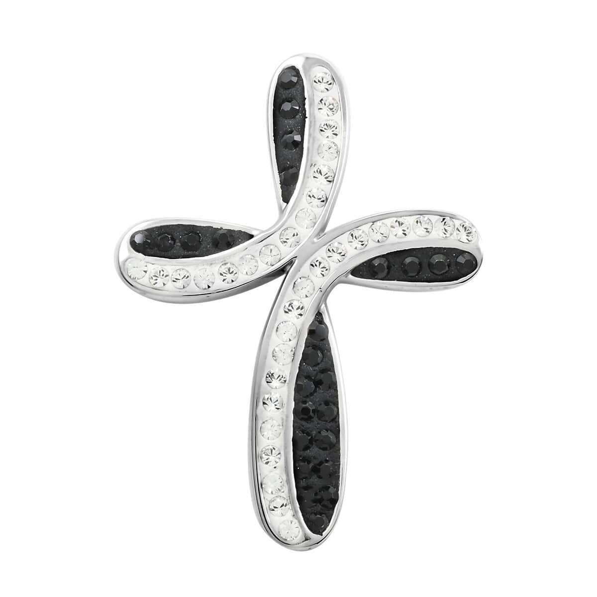 Black and White Austrian Crystal Cross Pendant in Silvertone image number 0