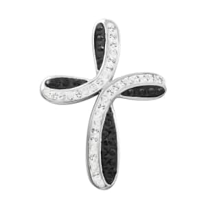 Black and White Austrian Crystal Cross Pendant in Silvertone