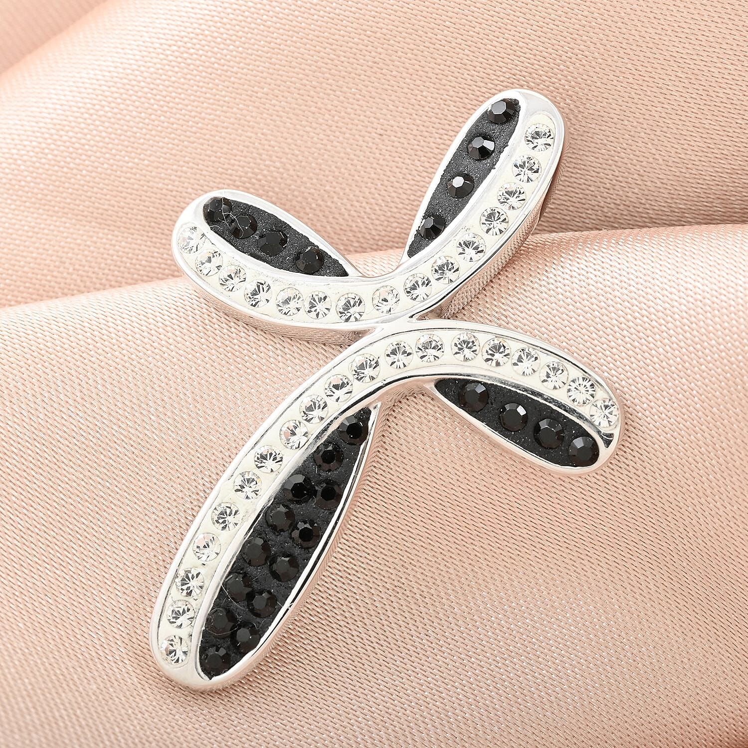 Black and White Austrian Crystal Cross Pendant in Silvertone