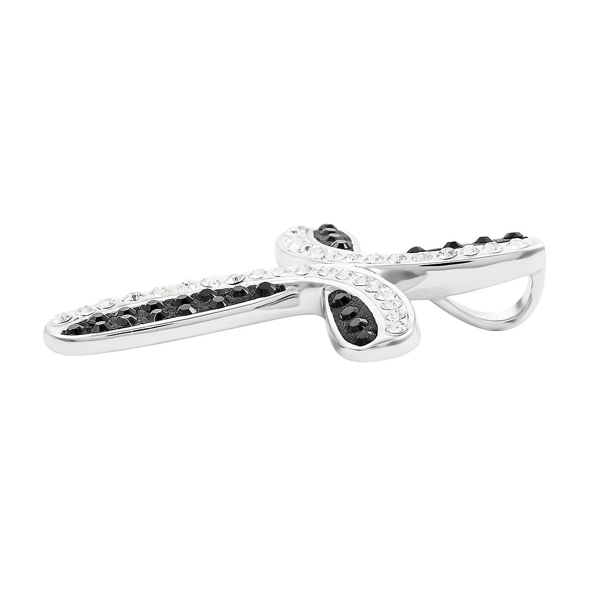 Black and White Austrian Crystal Cross Pendant in Silvertone