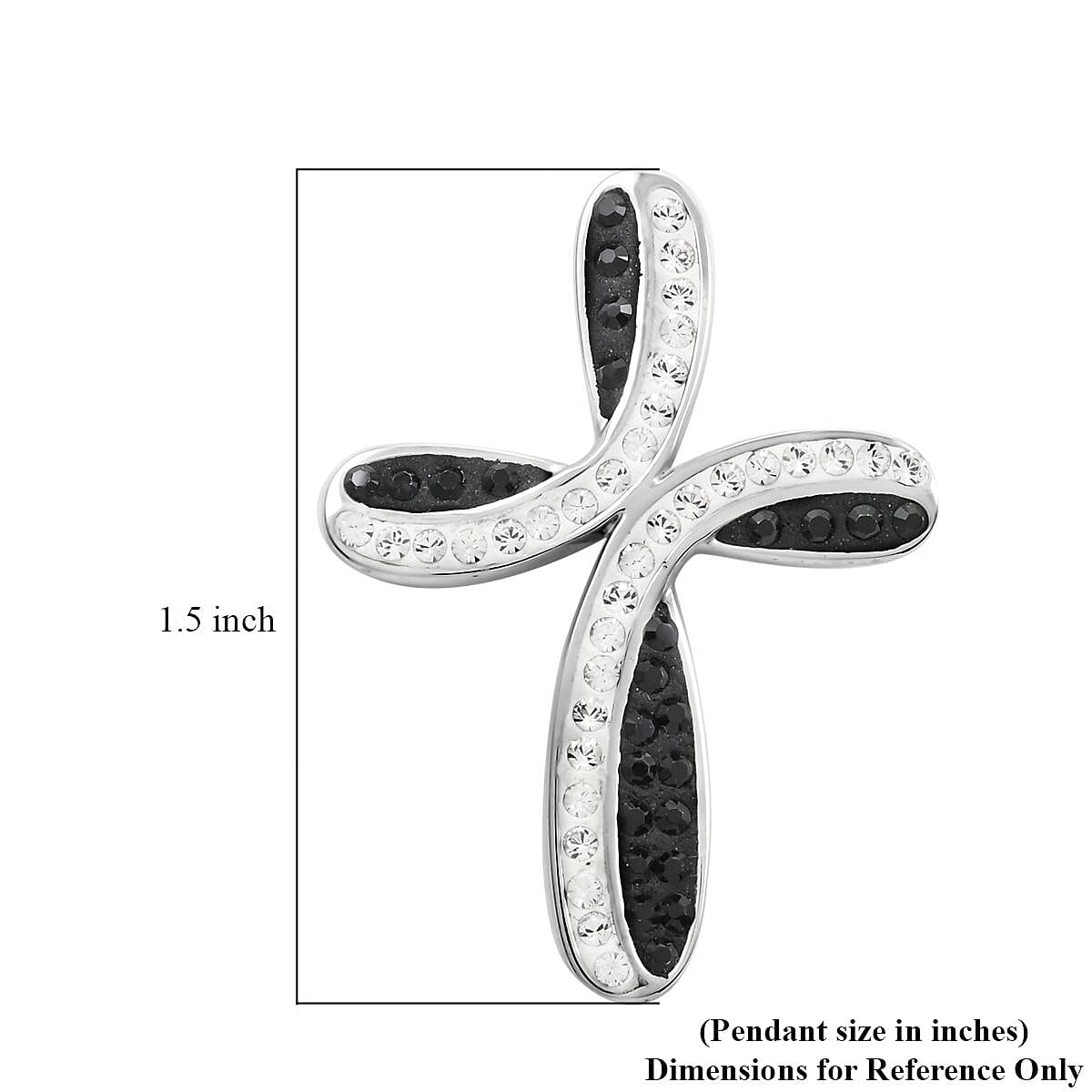 Black and White Austrian Crystal Cross Pendant in Silvertone