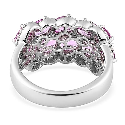 Premium Madagascar Pink Sapphire and White Zircon 4.65 ctw Ring in Rhodium Over Sterling Silver (Size 4.0)