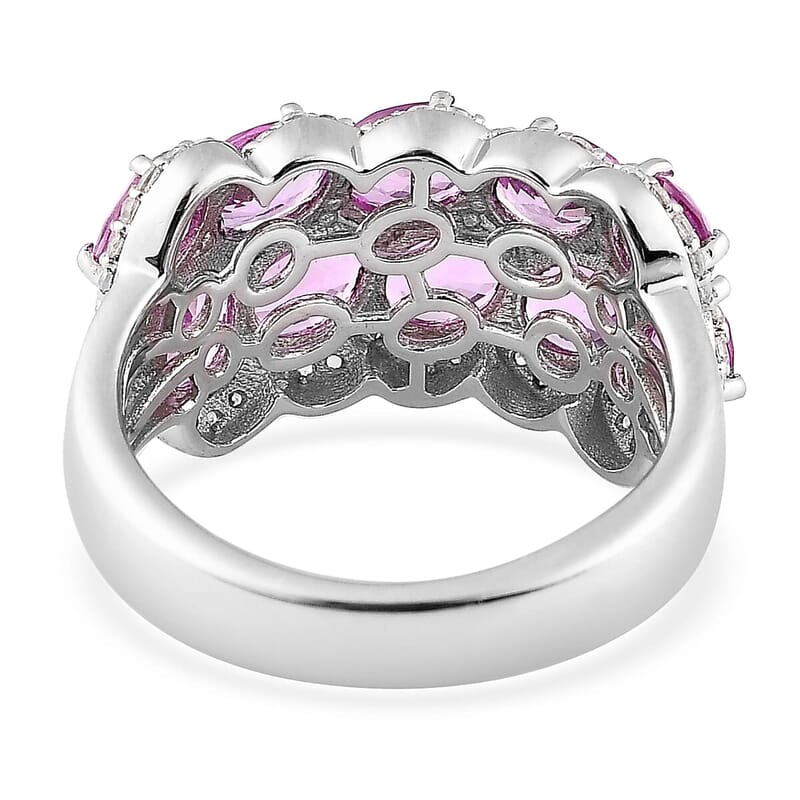 Premium Madagascar Pink Sapphire and White Zircon 4.65 ctw Ring in Rhodium Over Sterling Silver (Size 4.0)