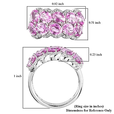 Premium Madagascar Pink Sapphire and White Zircon 4.65 ctw Ring in Rhodium Over Sterling Silver (Size 4.0)