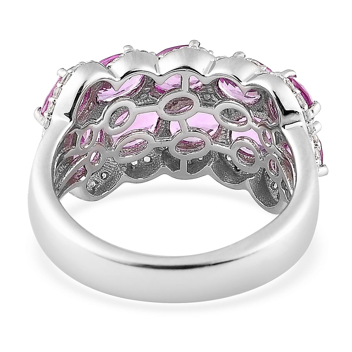 Premium Madagascar Pink Sapphire and White Zircon 4.65 ctw Ring in Rhodium Over Sterling Silver (Size 7.0)