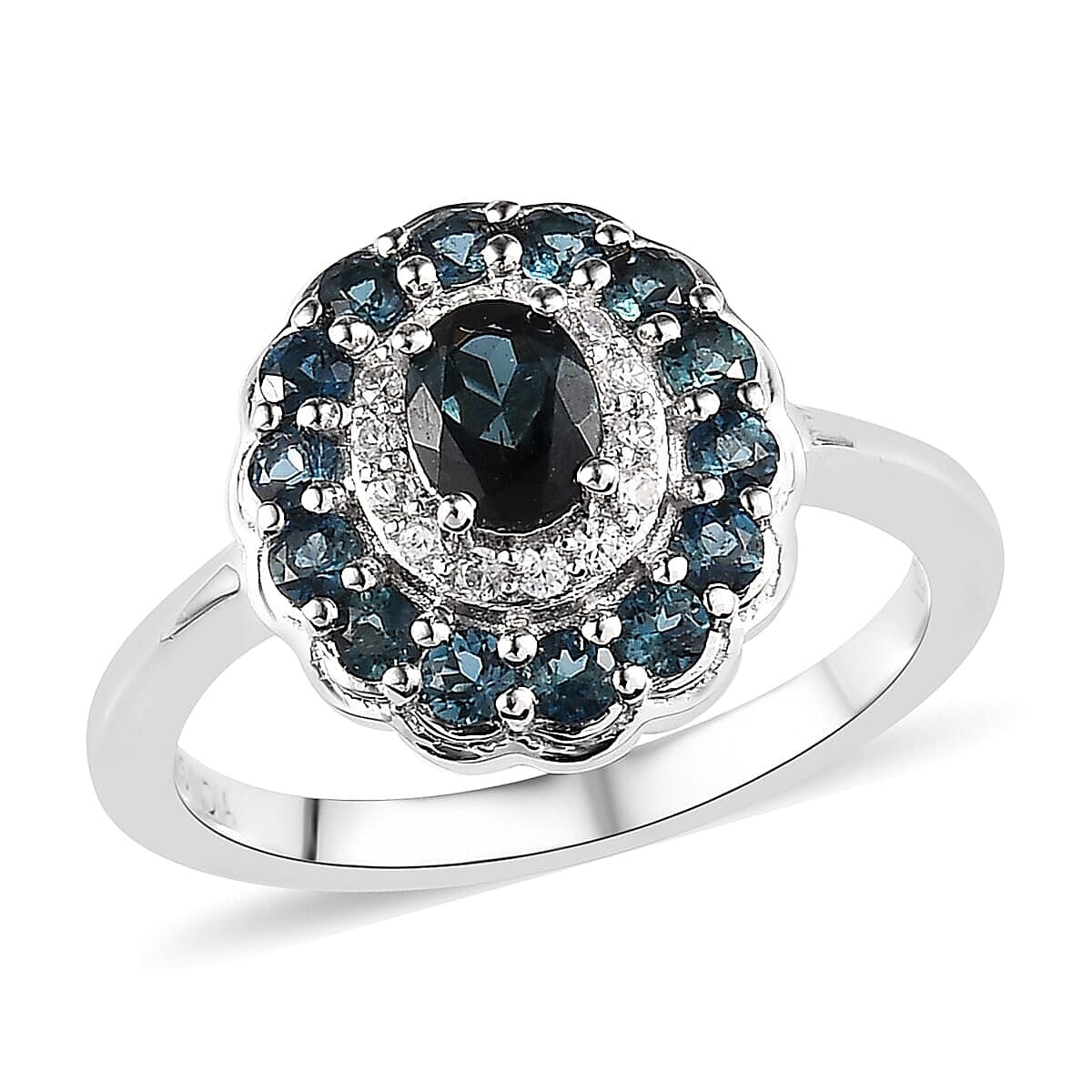 Premium Monte Belo Indicolite and White Zircon 1.00 ctw Ring in Rhodium Over Sterling Silver (Size 4.0)