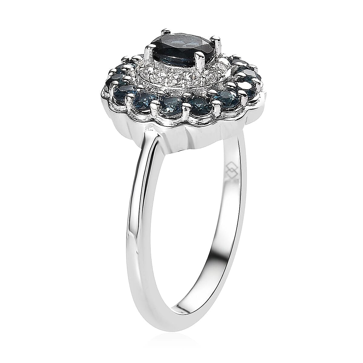 Premium Monte Belo Indicolite and White Zircon 1.00 ctw Ring in Rhodium Over Sterling Silver (Size 4.0)