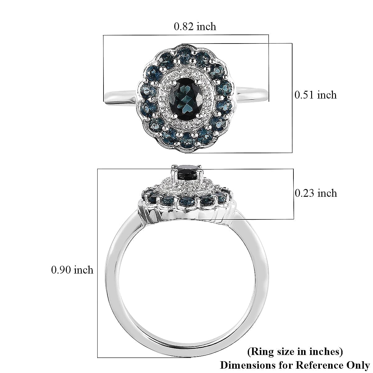 Premium Monte Belo Indicolite and White Zircon 1.00 ctw Ring in Rhodium Over Sterling Silver (Size 4.0)