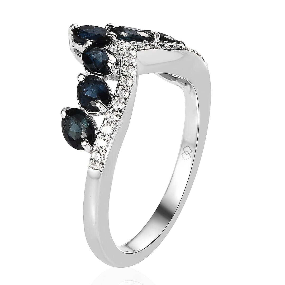 Premium Monte Belo Indicolite and White Zircon 1.30 ctw Ring in Rhodium Over Sterling Silver (Size  4.0)