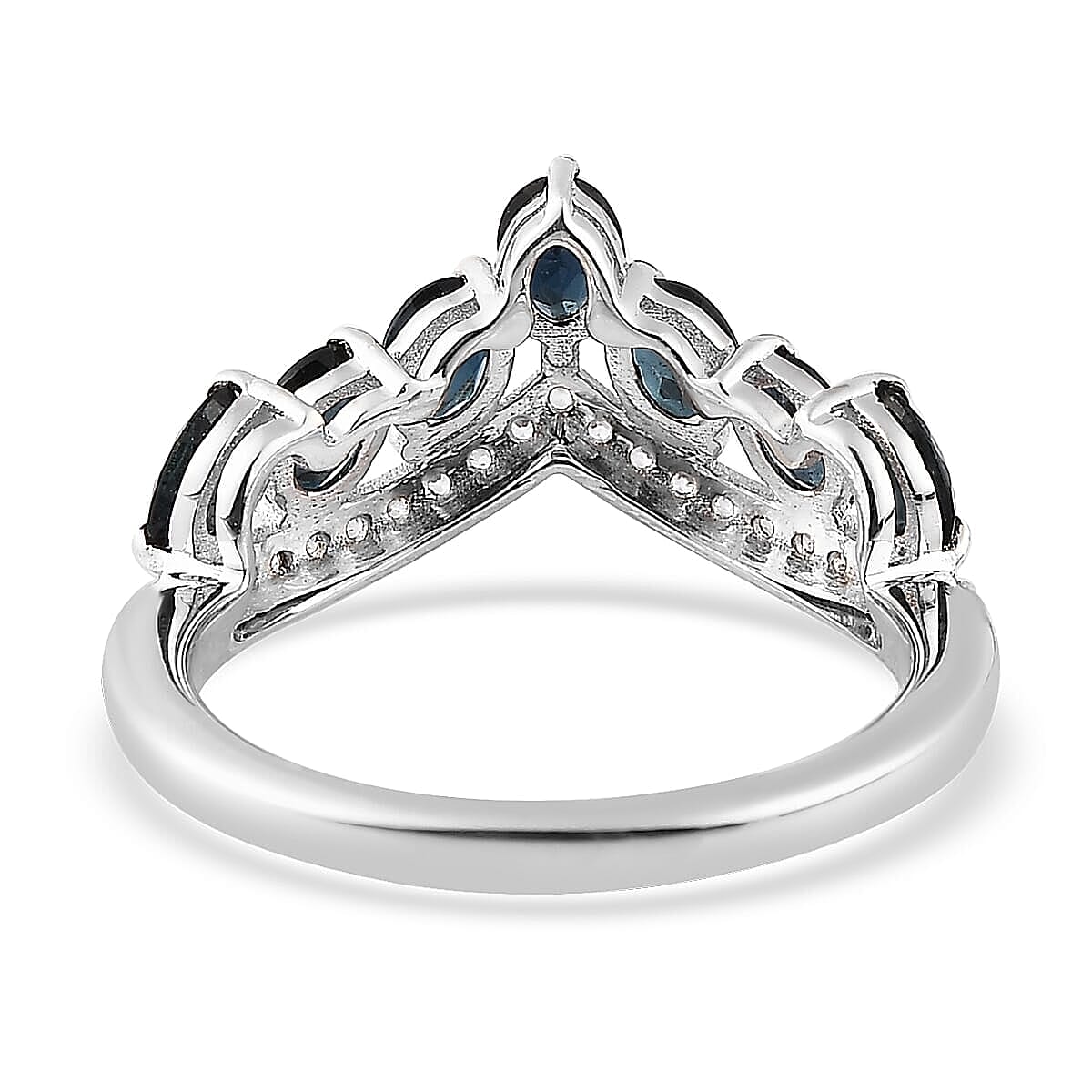 Premium Monte Belo Indicolite and White Zircon 1.30 ctw Ring in Rhodium Over Sterling Silver (Size  4.0)