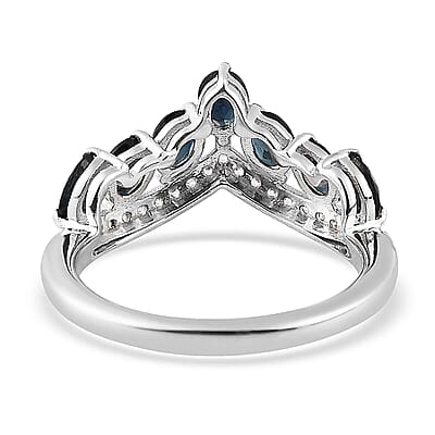 Premium Monte Belo Indicolite and White Zircon 1.30 ctw Ring in Rhodium Over Sterling Silver (Size  4.0)
