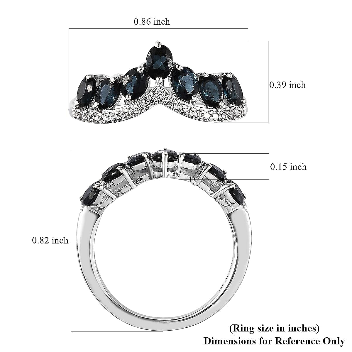 Premium Monte Belo Indicolite and White Zircon 1.30 ctw Ring in Rhodium Over Sterling Silver (Size  4.0)