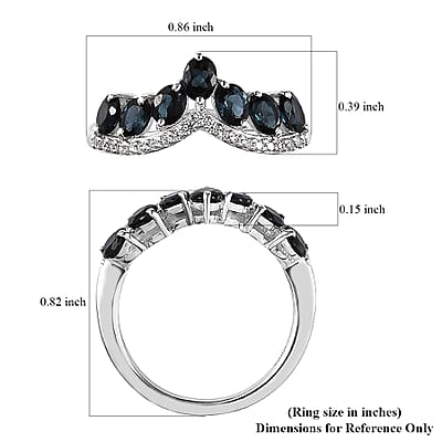 Premium Monte Belo Indicolite and White Zircon 1.30 ctw Ring in Rhodium Over Sterling Silver (Size  4.0)