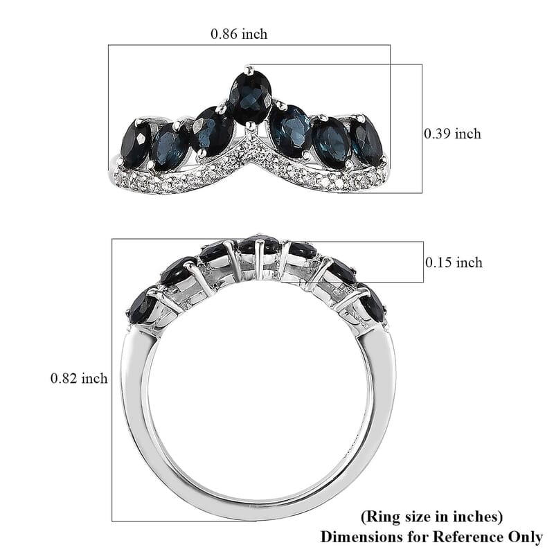 Premium Monte Belo Indicolite and White Zircon 1.30 ctw Ring in Rhodium Over Sterling Silver (Size  4.0)