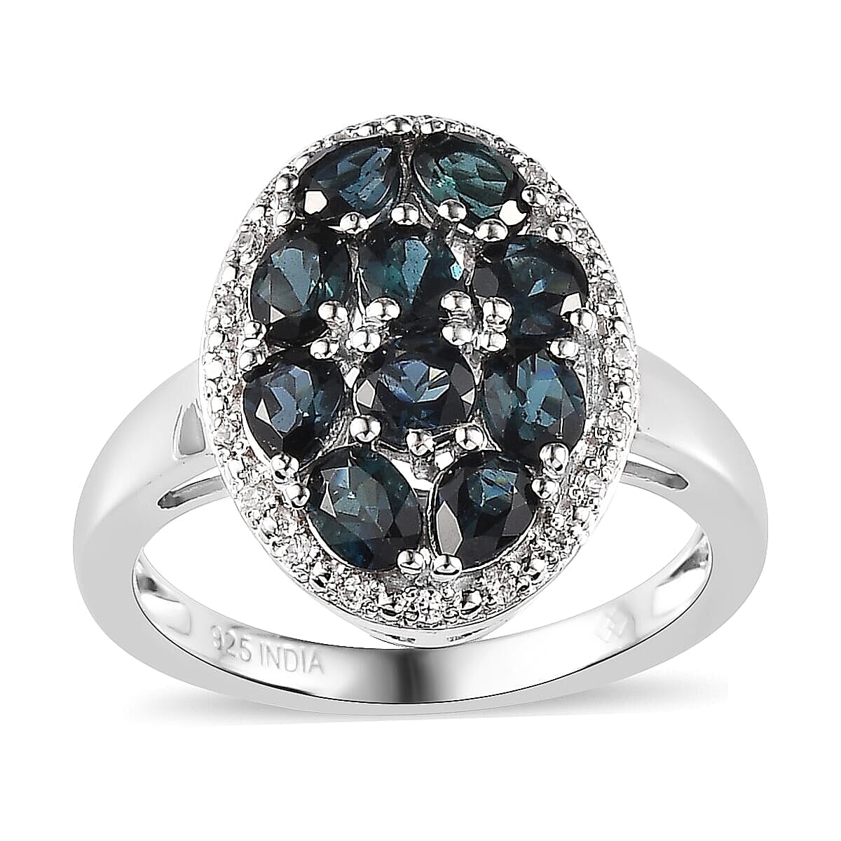 Premium Monte Belo Indicolite and White Zircon 1.75 ctw Ring in Rhodium Over Sterling Silver (Size 4.0)