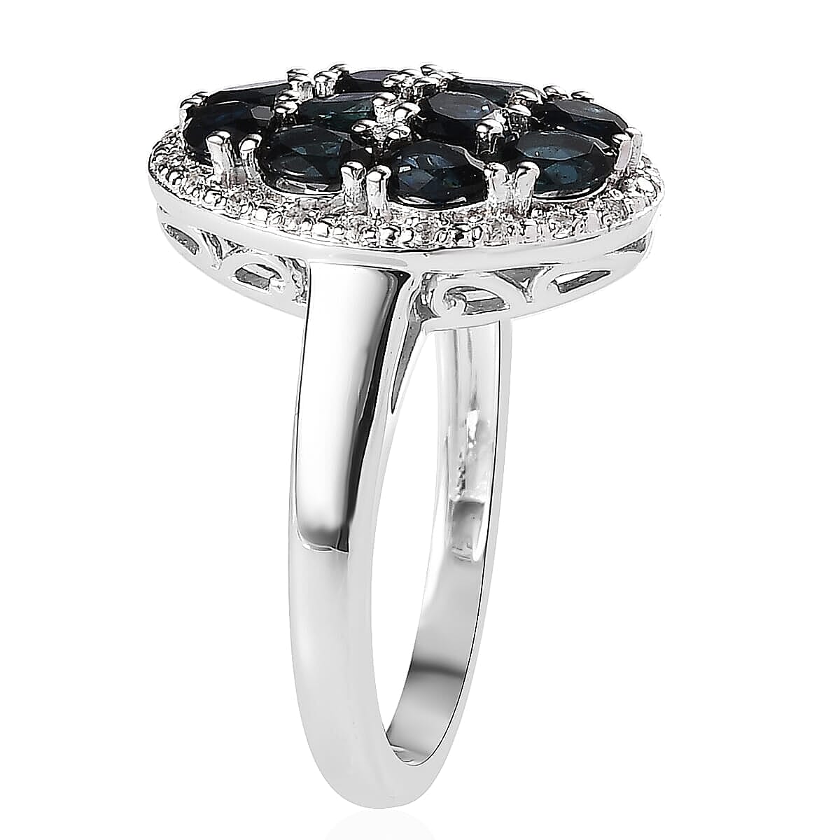 Premium Monte Belo Indicolite and White Zircon 1.75 ctw Ring in Rhodium Over Sterling Silver (Size 4.0)