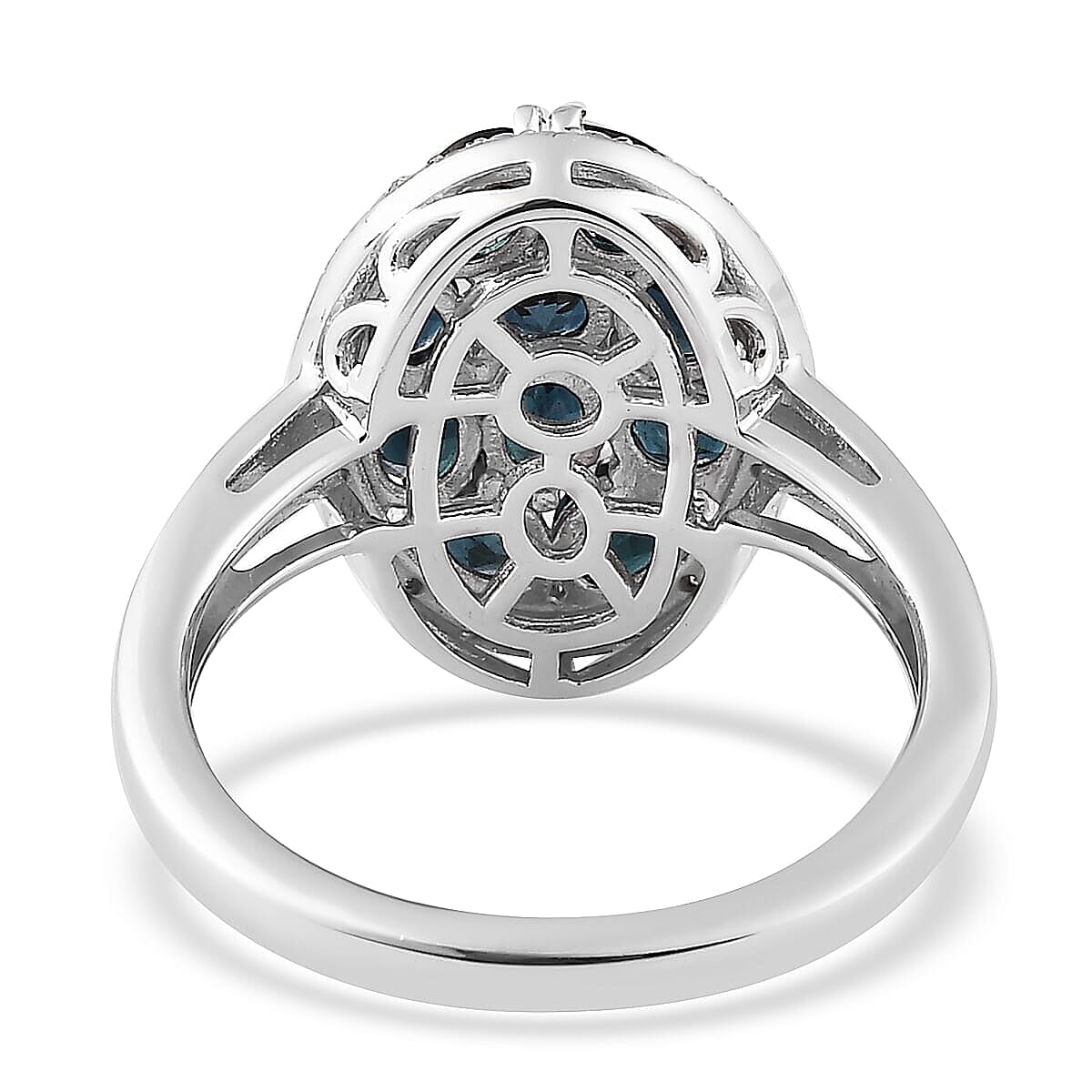 Premium Monte Belo Indicolite and White Zircon 1.75 ctw Ring in Rhodium Over Sterling Silver (Size 4.0)