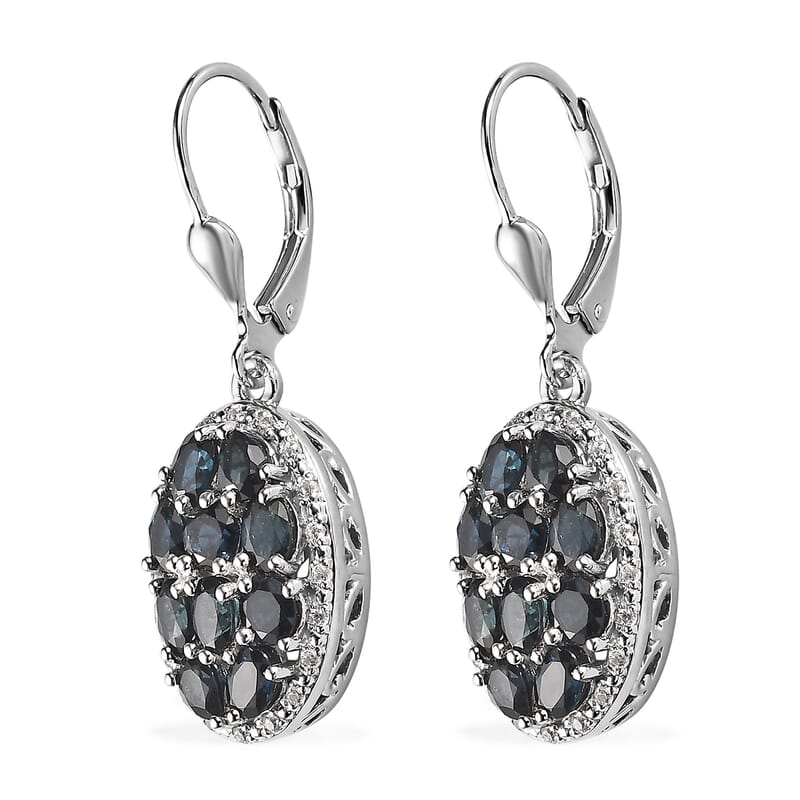 Premium Monte Belo Indicolite and White Zircon 3.30 ctw Lever Back Earrings in Rhodium Over Sterling Silver