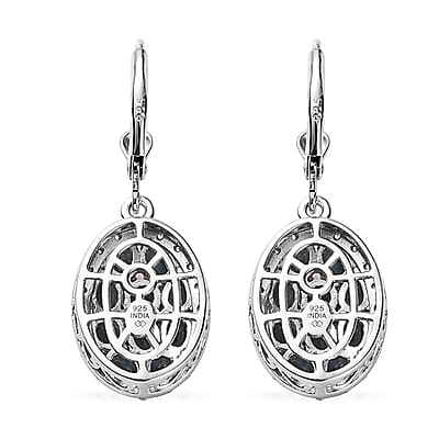 Premium Monte Belo Indicolite and White Zircon 3.30 ctw Lever Back Earrings in Rhodium Over Sterling Silver
