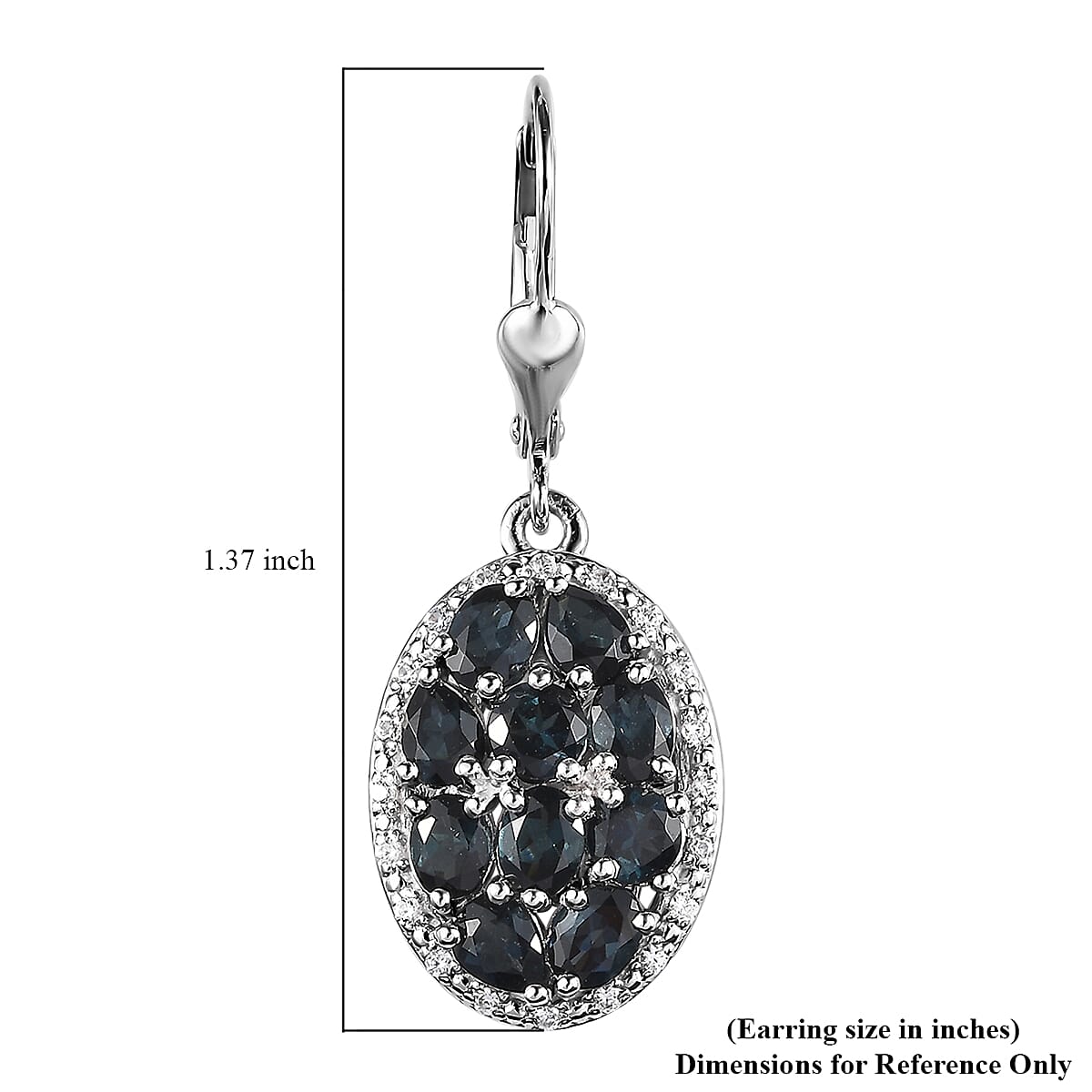 Premium Monte Belo Indicolite and White Zircon 3.30 ctw Lever Back Earrings in Rhodium Over Sterling Silver
