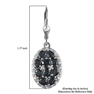 Premium Monte Belo Indicolite and White Zircon 3.30 ctw Lever Back Earrings in Rhodium Over Sterling Silver