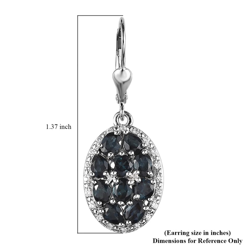 Premium Monte Belo Indicolite and White Zircon 3.30 ctw Lever Back Earrings in Rhodium Over Sterling Silver