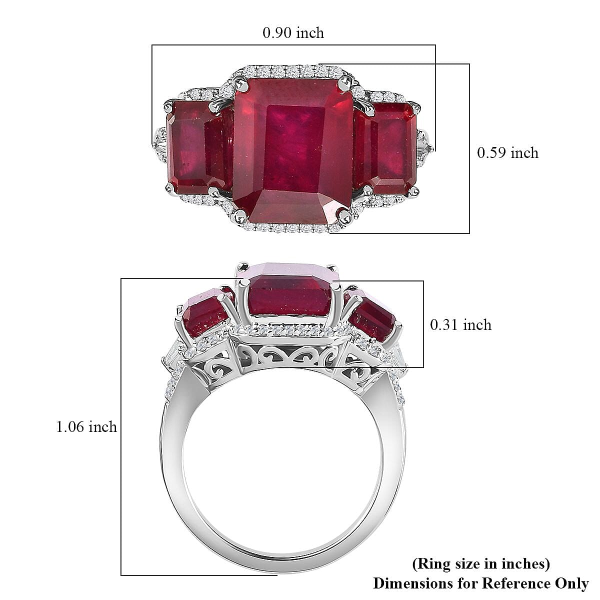 Niassa Ruby (FF) and White Zircon Ring in Platinum Over Sterling Silver (Size 10.0) 11.90 ctw