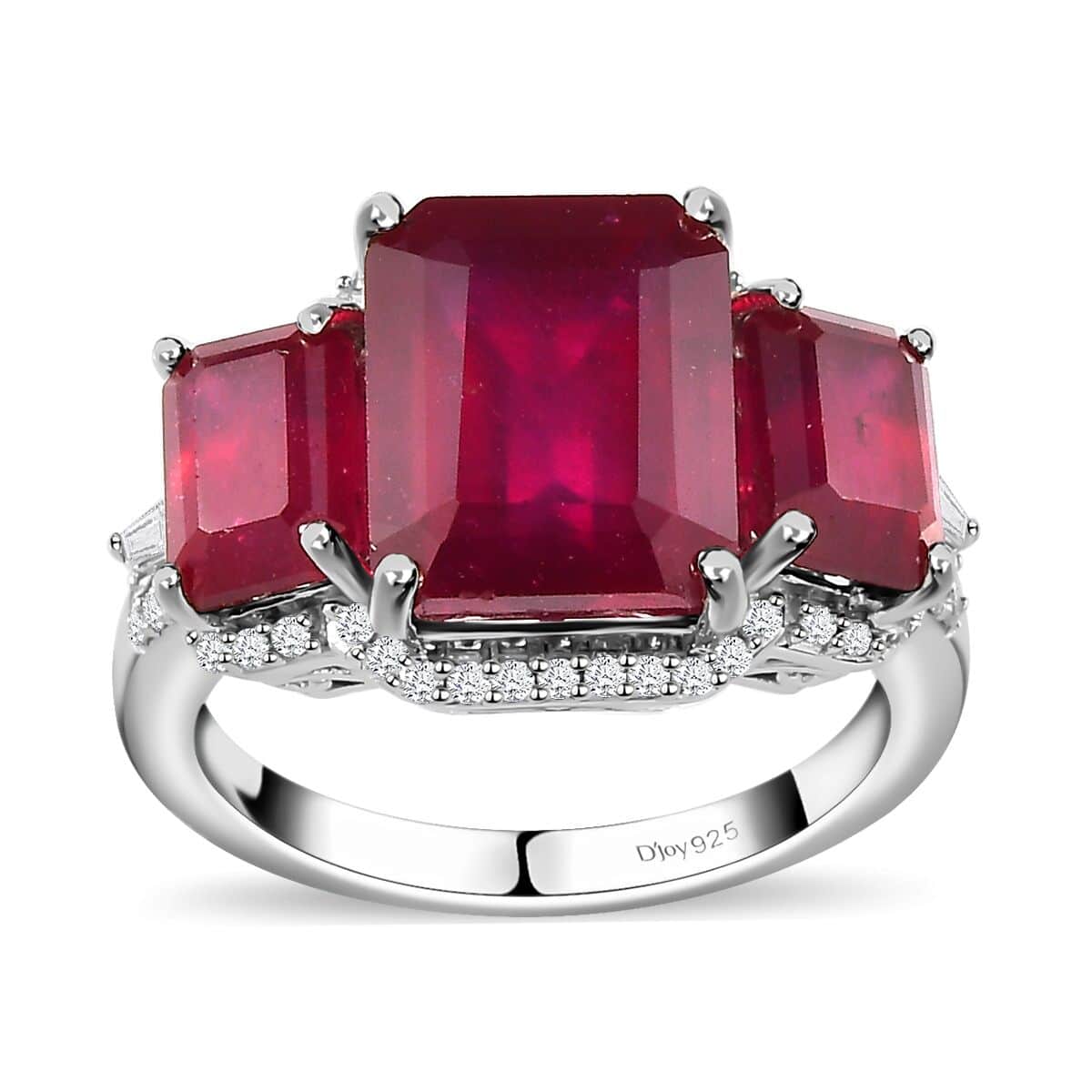 Niassa Ruby (FF), White Zircon Trilogy Ring in Platinum Over Sterling Silver (Size 7.0) 11.00 ctw image number 0