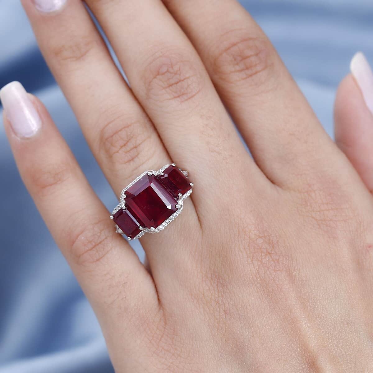 Niassa Ruby (FF) and White Zircon Ring in Platinum Over Sterling Silver (Size 7.0) 11.90 ctw image number 2