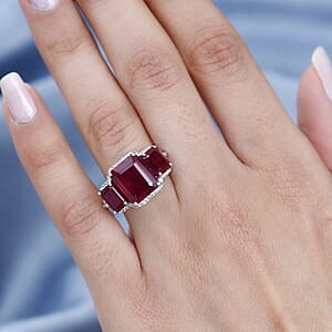 Niassa Ruby (FF) and White Zircon Ring in Platinum Over Sterling Silver (Size 7.0) 11.90 ctw