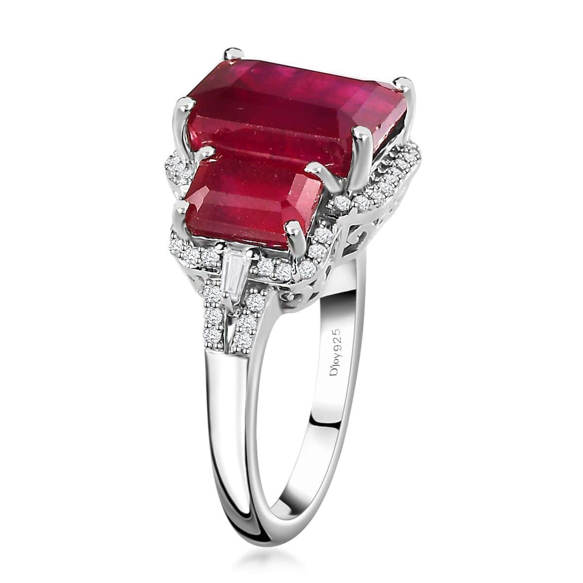 Niassa Ruby (FF) and White Zircon Ring in Platinum Over Sterling Silver (Size 7.0) 11.90 ctw image number 3