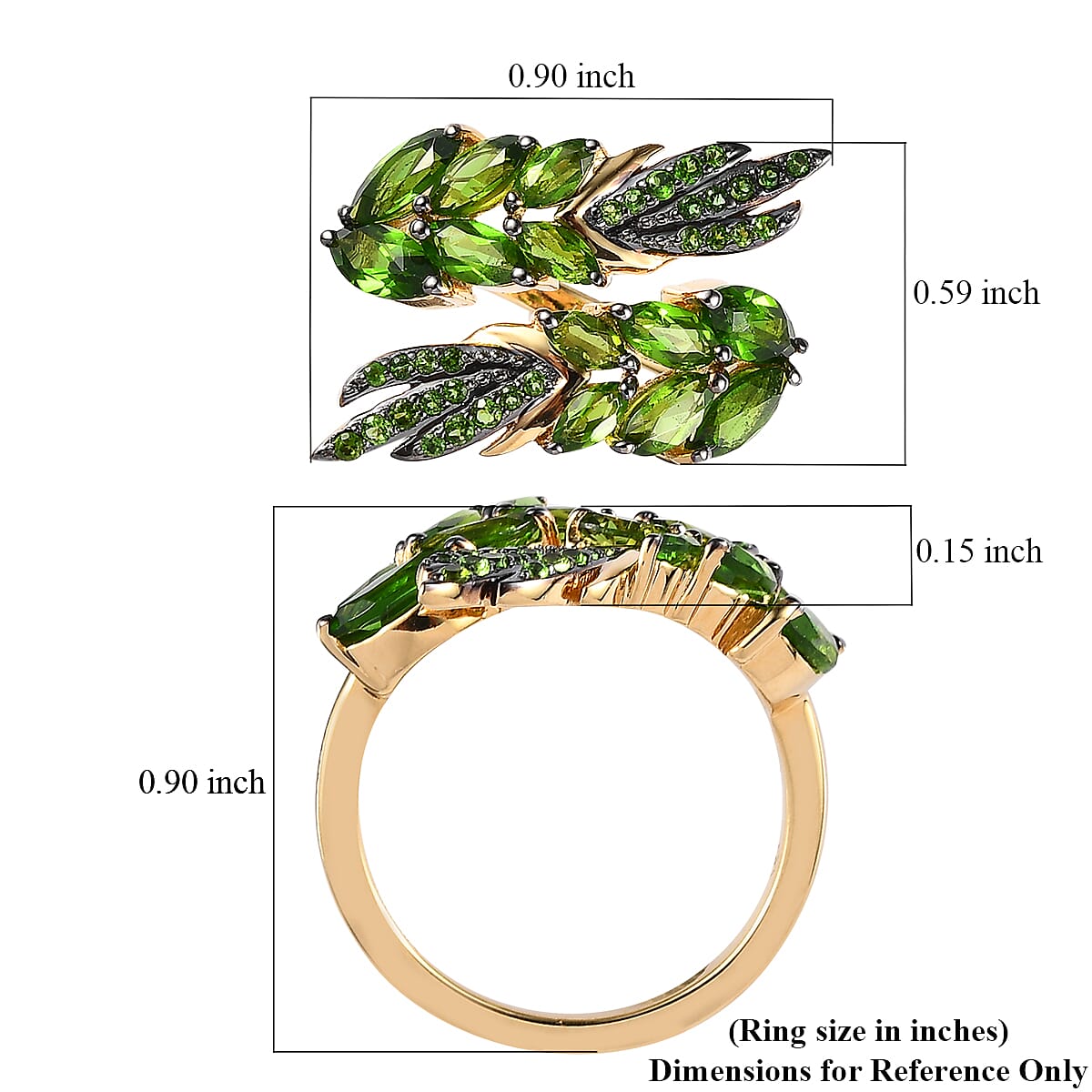 Premium Chrome Diopside 2.40 ctw Ring in 18K Vermeil Yellow Gold Over Sterling Silver (Size 7.0)