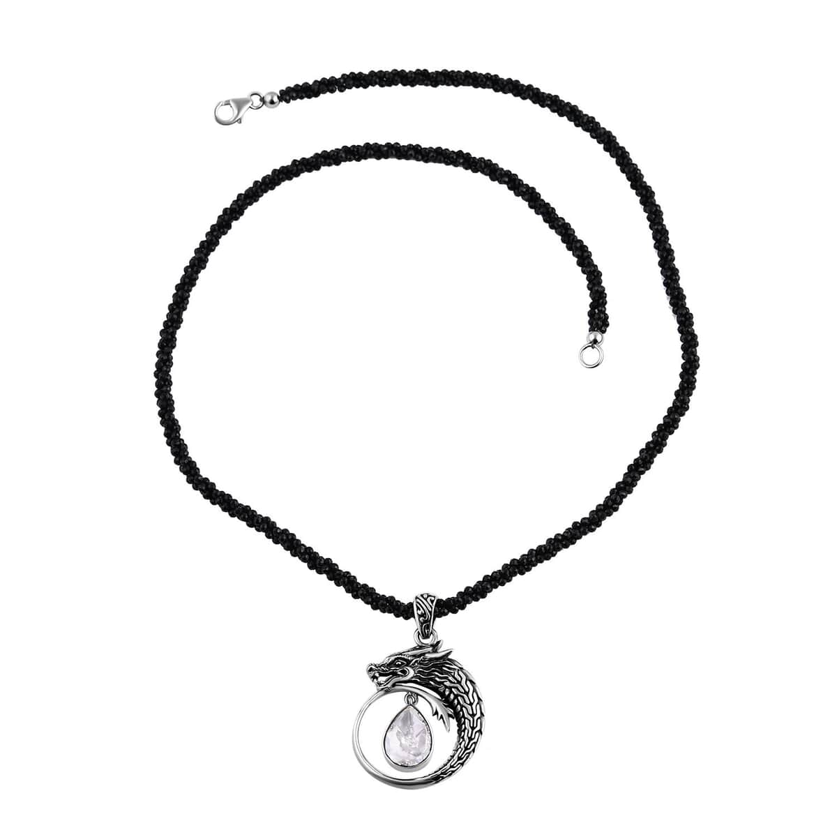 Bali Legacy Polki Moissanite and Thai Black Spinel Beaded Dragon Necklace 20 Inches in Sterling Silver 71.40 ctw image number 0